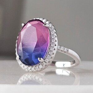 Pink & Purple Oval Gemstone Ring, real 925 Sterling Silver